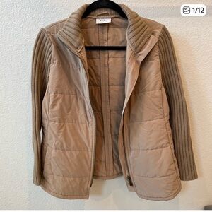 Akris Taupe Quilted Jacket with Ribbed Knit Sleeves